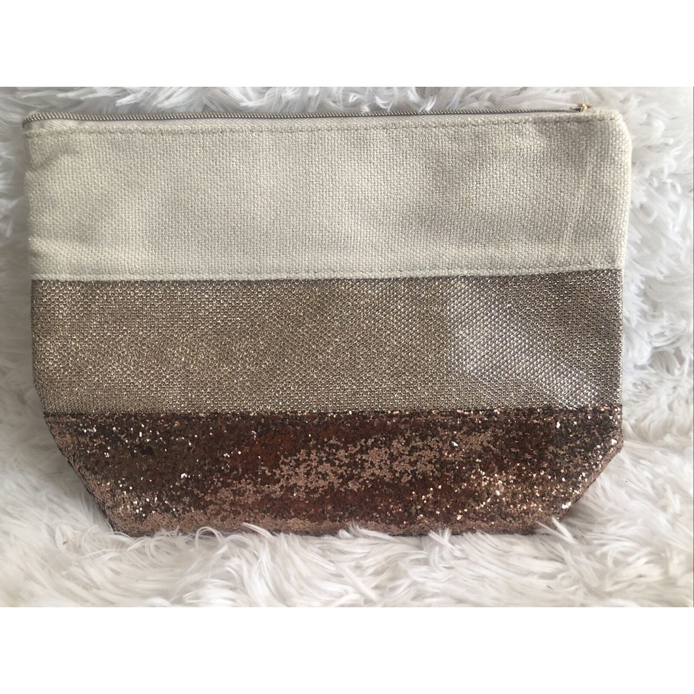 *NEW* Clarins Paris Large Ivory & Glitter Cosmetic Bag